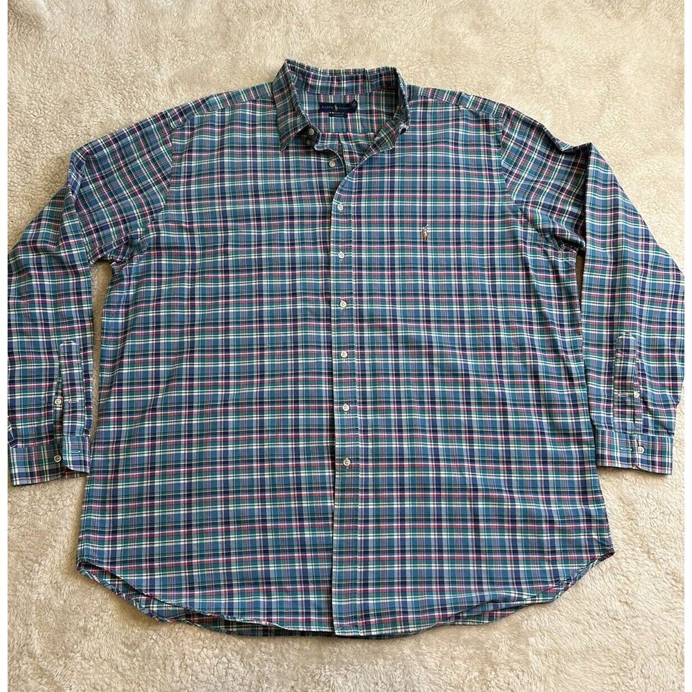 Ralph Lauren Classic Fit Button-Down Shirt Men's 3XLT Tall Blue Multicolor Check
